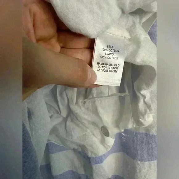 Lulu’s | Cotton Off the Shoulder Blue Ivory Striped Dress | Size Small - Picture 7 of 7